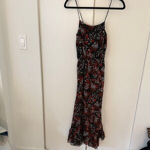 Maje Black Dress with Red and White Floral Design